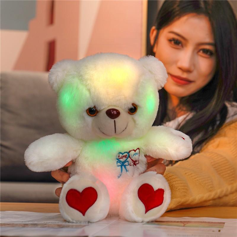 LED Light-Up Teddy Bear - Glow-in-the-Dark Plush with Heart & Rose