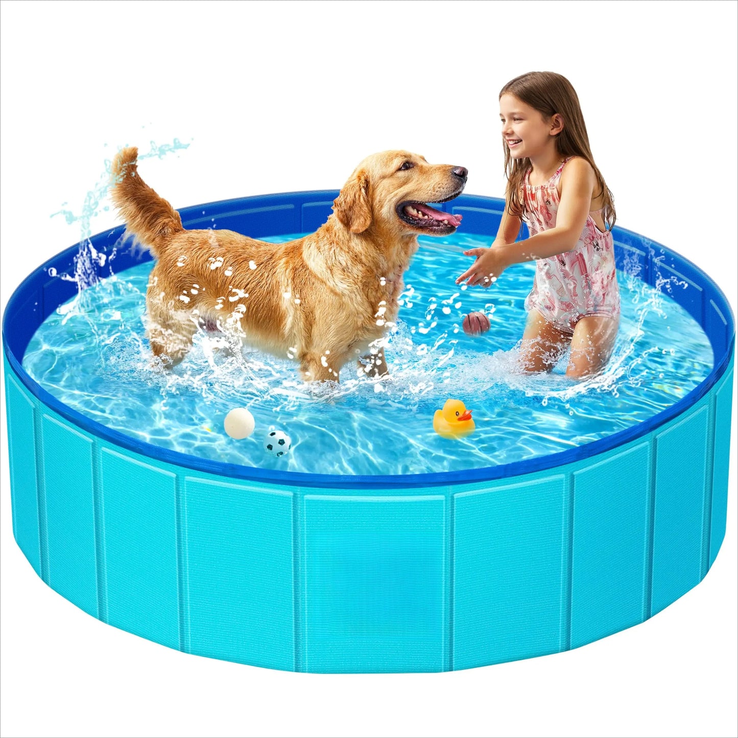 Foldable Hard Plastic Dog Kiddie Pool & Pet Bath Tub - Portable Anti-Slip Swimming Pool for Indoor/Outdoor Use
