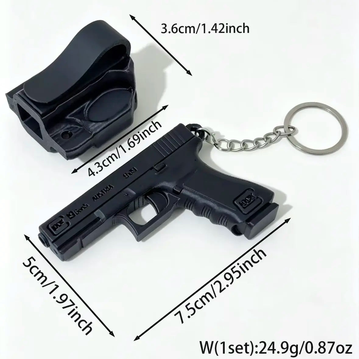 3D Printed P*stol & Holster Keychain,Pocket-Style Novelty Key Ring,Gift for Men