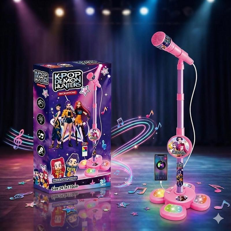 Unleash the Pop Star! K-POP Kids Karaoke Machine - Adjustable Microphone Stand with Light Show