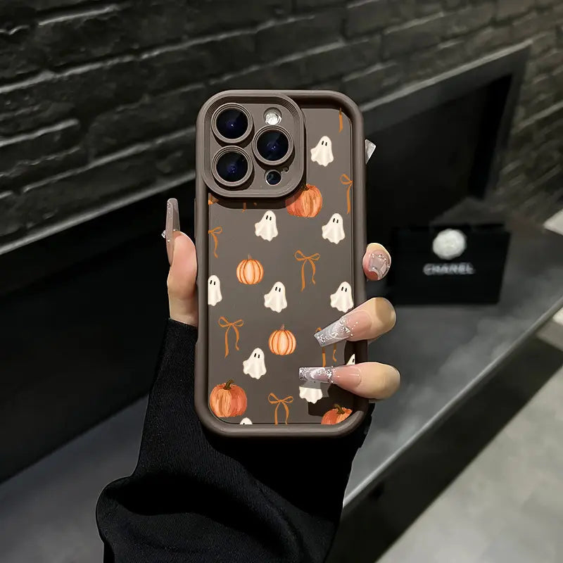 Cute Halloween Ghost Pumpkin Bow Phone Case for iPhone 17 Pro Max – Shockproof Protective Cover