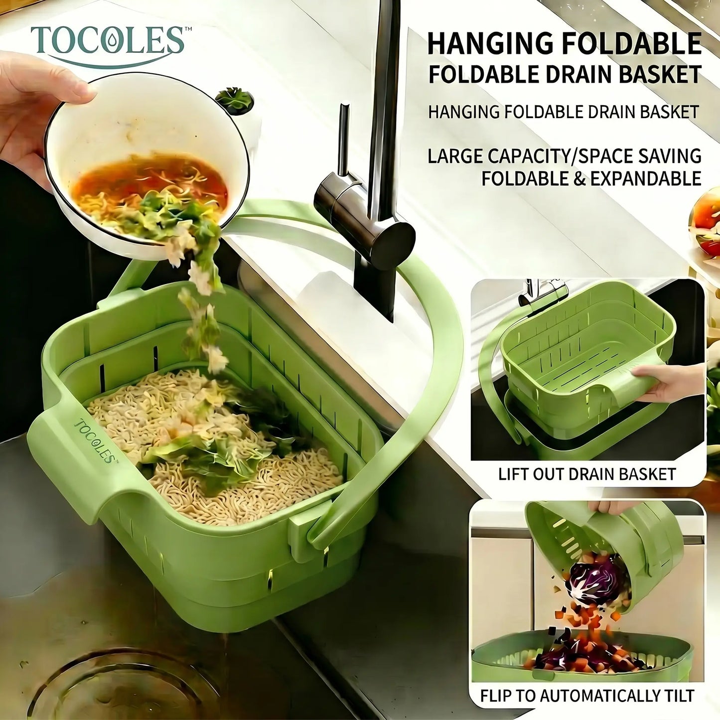 Foldable Hanging Kitchen Sink Strainer - Anti-Clog Drain Basket for Food Waste