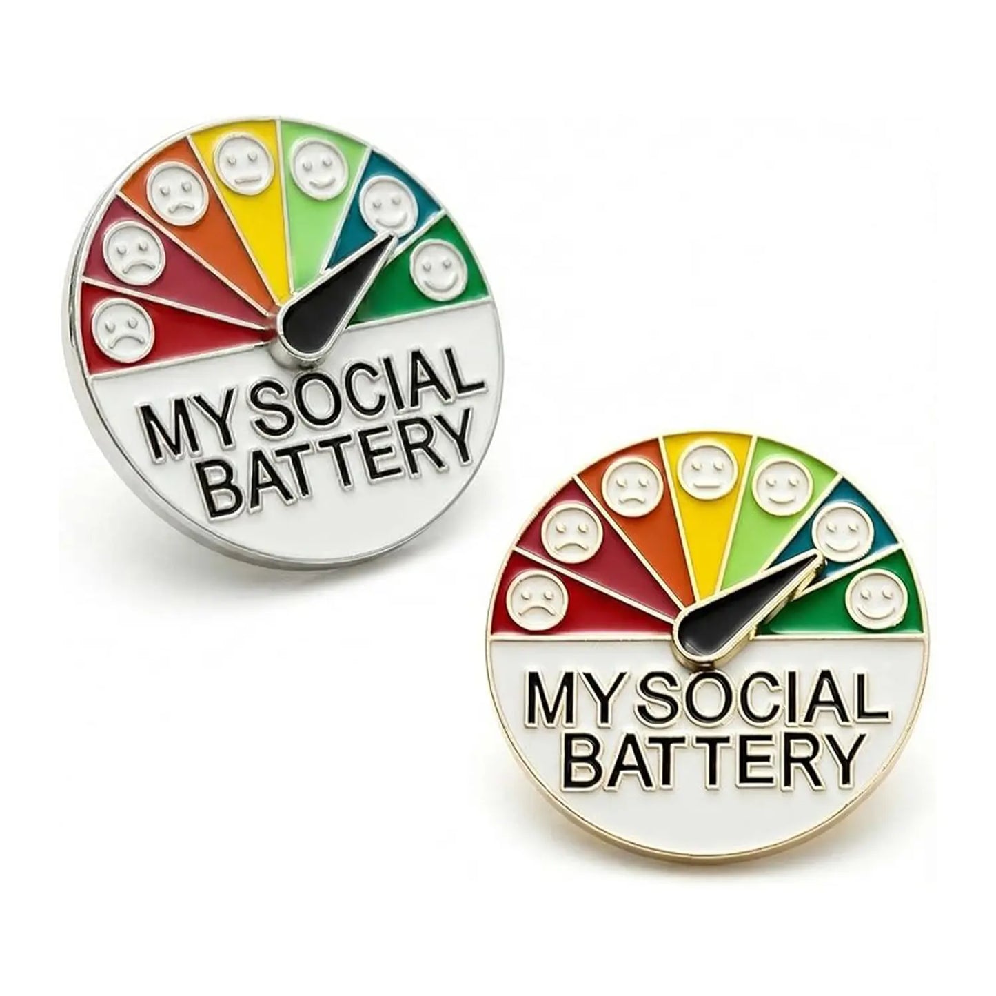 2 Pack Social Battery Slider Pins – Interactive Mood Badge for Introverts