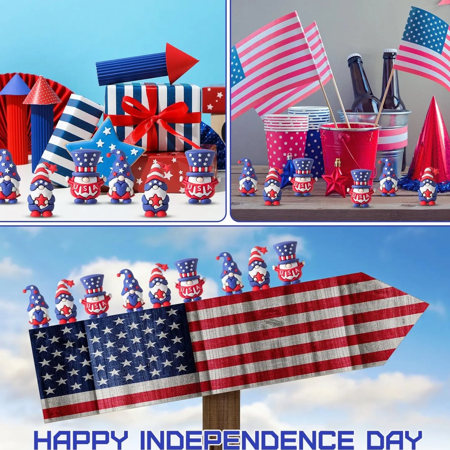 Patriotic 4th of July Mini Gnomes Figurines: Independence Day Ornaments Gift