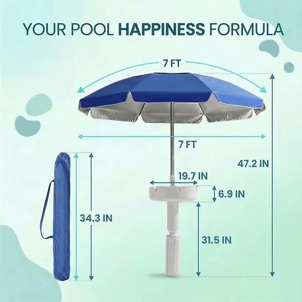 Floating Pool Umbrella with Bar Base: Portable Table with Cup Holder & Phone Stand