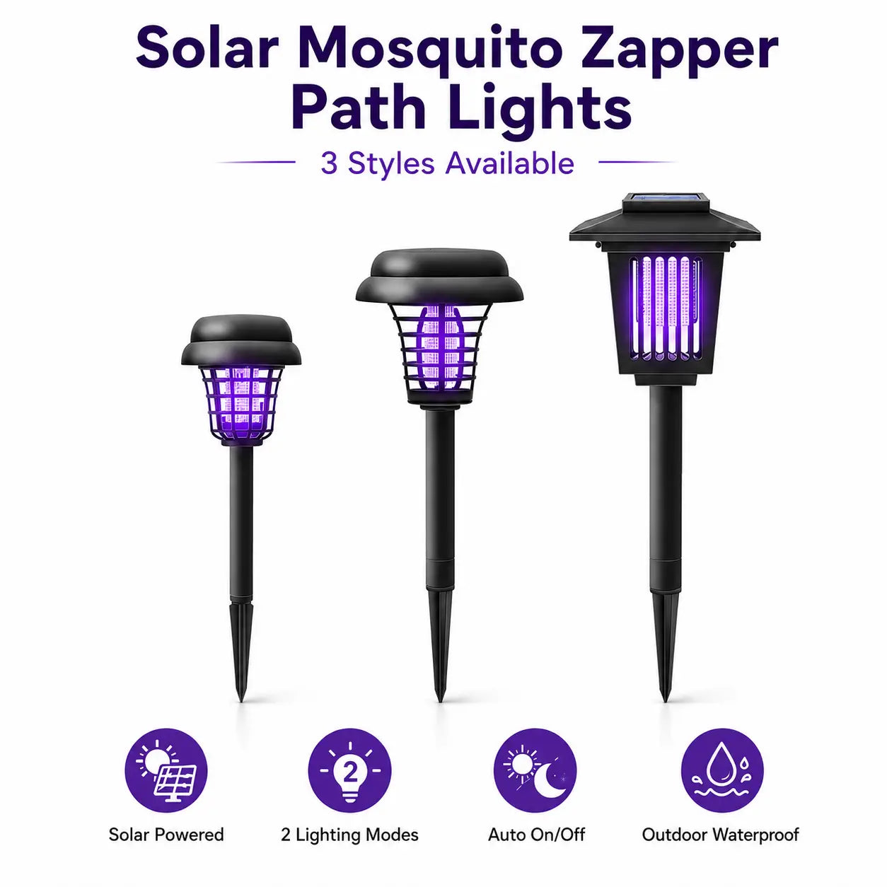 Solar Mosquito Zapper Light – Outdoor Garden Stake Lamp, UV Insect Killer, Solar Powered, Dual Mode (Mosquito Control + Pathway Lighting), Weather Resistant, Easy Setup, Small & Large Round + Square Options