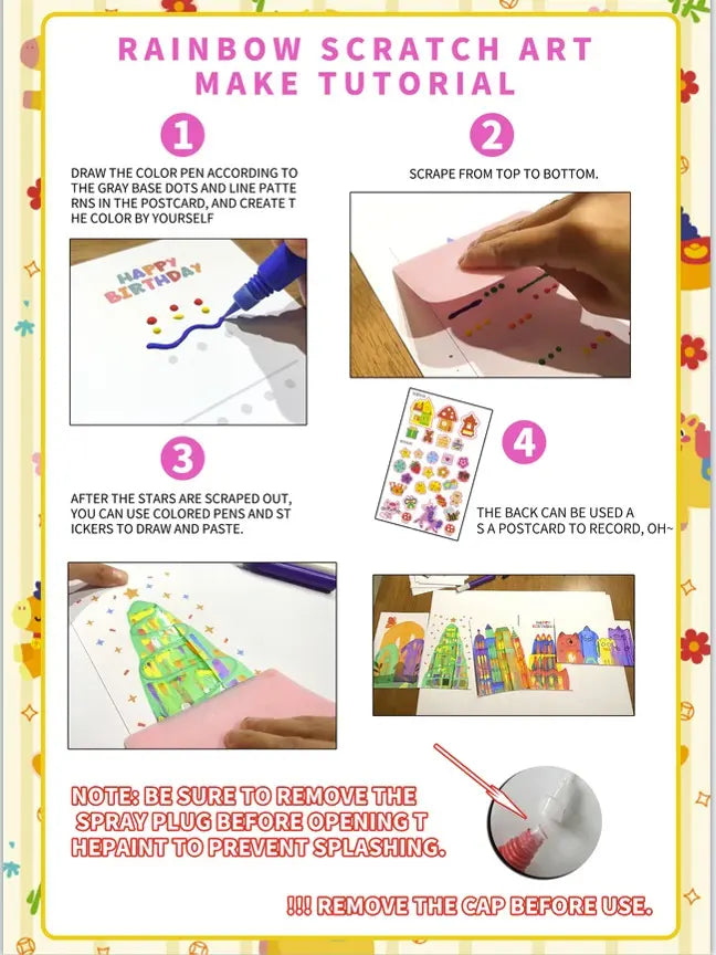 Rainbow Squeeze Art Kit - Creative Scratch & Color Art Set for Kids with 20 Drawing Papers 7 Acrylic Paints 6 Watercolor Pens 1 Sticker Sheet & Squeegee Board Perfect for DIY Art & Gifts