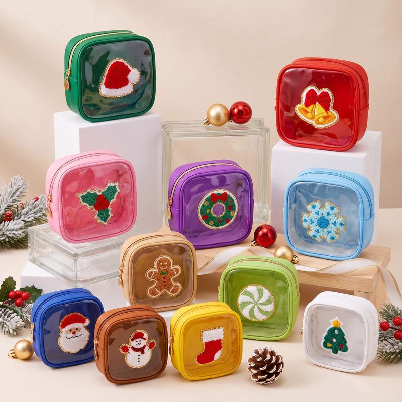 Christmas Patch Mini Cosmetic Makeup Bag with Clear Window (6/9/12 Pcs) – Holiday Secret Santa Favor