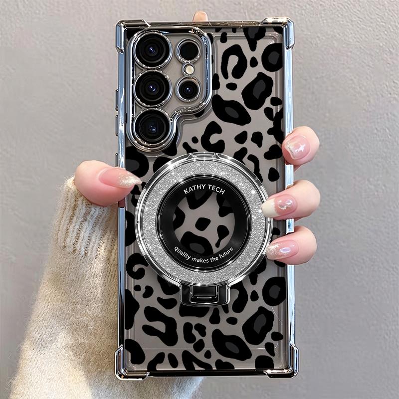 Sexy Leopard Stand Case for iPhone 17 Pro Max & Galaxy S26 Ultra – Non-Yellowing Clear Shockproof Cover