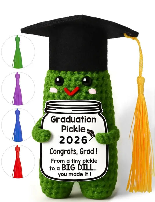 Graduation Pickle Funny Handmade Crochet Grad Gifts for Him Her - Cute Congrats Class of 2026 High School College Graduation Gifts with 5 Color Tassels