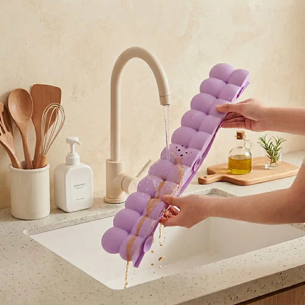 Silicone Kitchen & Bathroom Sink Splash Guard - 20"+ Modern Water Barrier with Suction Cups, Faucet Catcher for Dry Clothes & Clean Countertops (Ideal for Christmas, Wedding, Party)