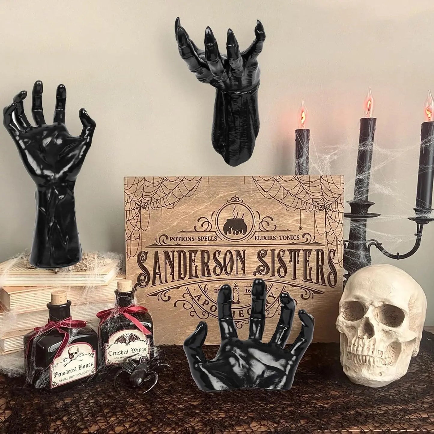 Halloween Decorations, Pack of 3 Wall Mounted Creepy Reaching Hands with Lighted Candles, Life-Sized Horror Hands for Gothic Wall Decorations, Scary Halloween Decorations IndoorEaster