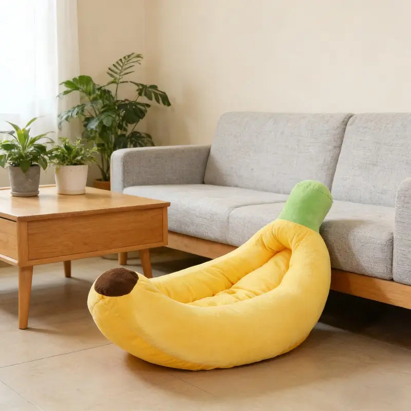 Banana Plush Pet Bed for Cats & Small Dogs – Soft Washable Cozy Banana Shape Pet Sofa
