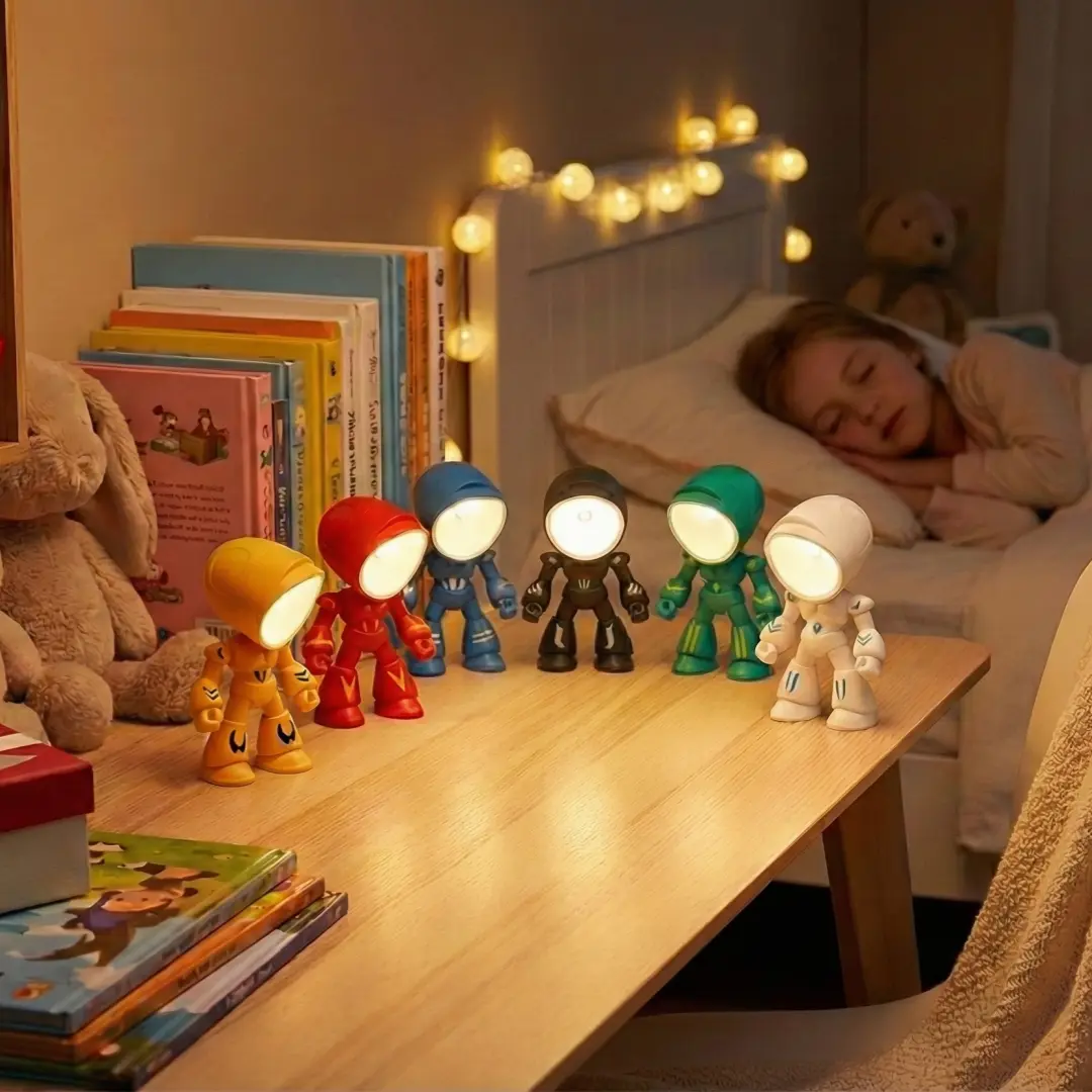 Cute LED Mini Robot Night Light with Magnetic Base – Soft Glow Decorative Atmosphere Lamp for Room Decor