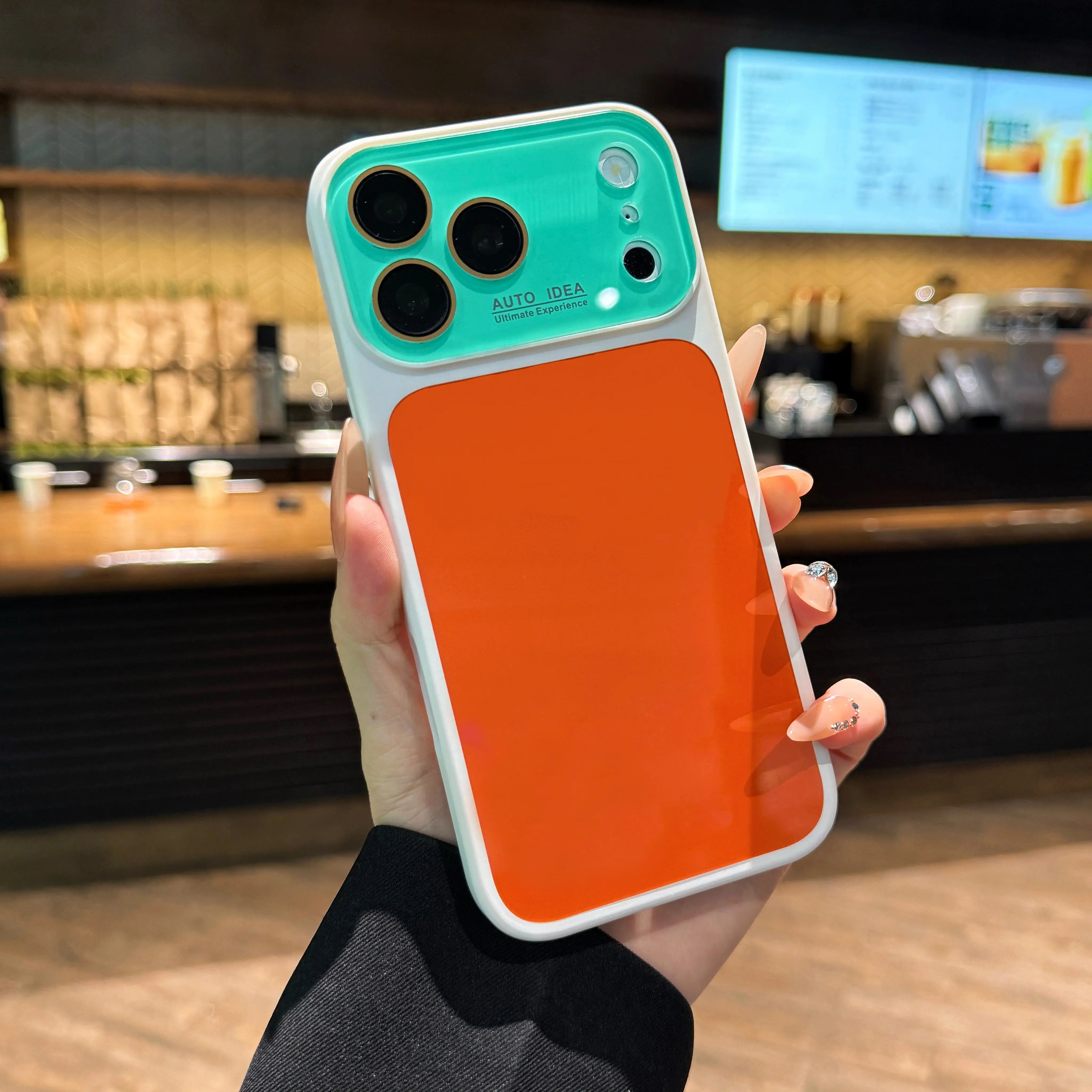 Funda de Teléfono de Cristal Color Caramelo Dopamina – Protección de Lente en Contraste Cubierta Anticaída para iPhone 17 Pro Max