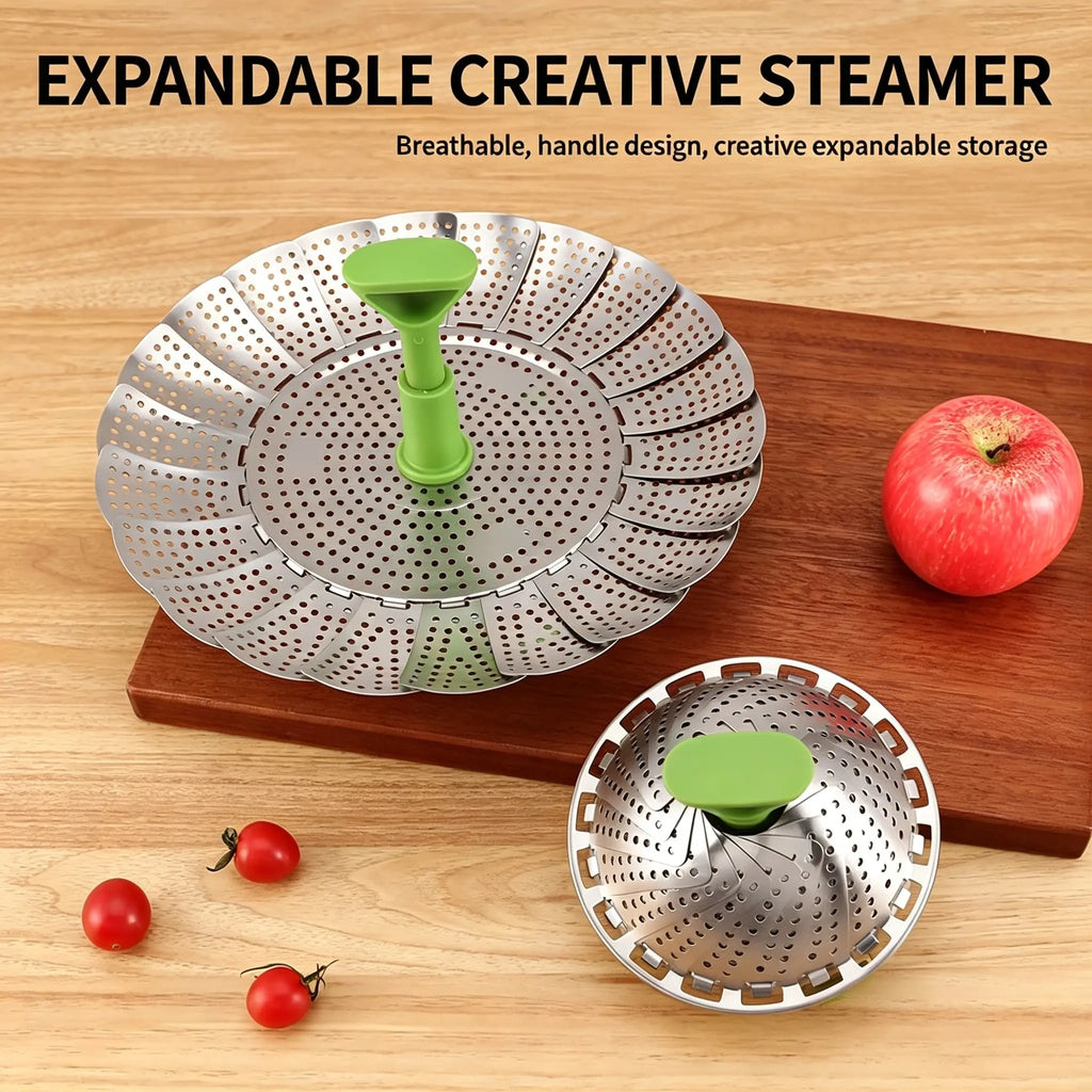 Stainless Steel Folding Vegetable Steamer Basket with Extendable Handle for Pots