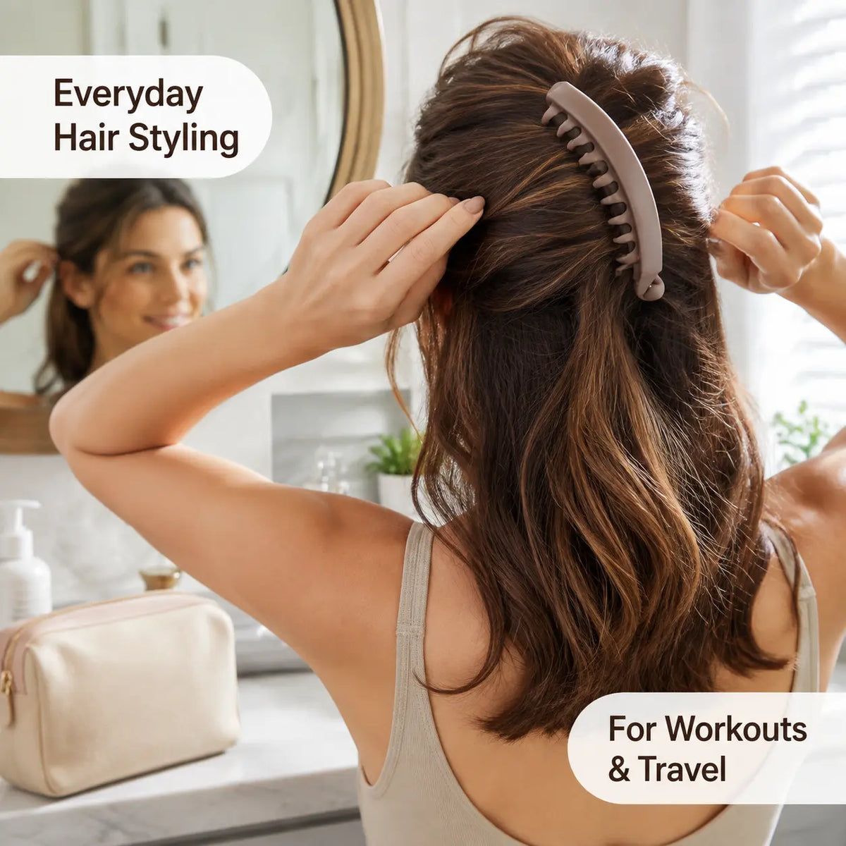 3-Piece French Banana Hair Clips – Non-Slip Neutral Ponytail Claw Clips for All Hair Types