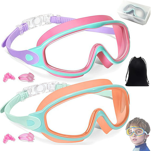 Kids Swim Goggles for Boys Girls, UV Protection Anti-Fog Waterproof Swimming Glasses with Nose Clips & Earplugs