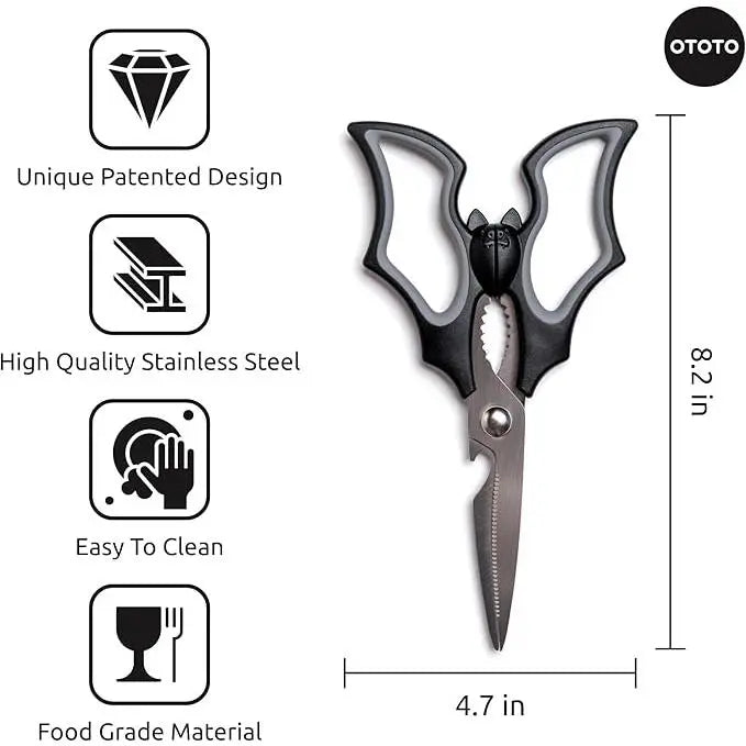 Bat Kitchen Scissors – Gothic Stainless Steel Kitchen Shears for Cooking & Halloween Gifts