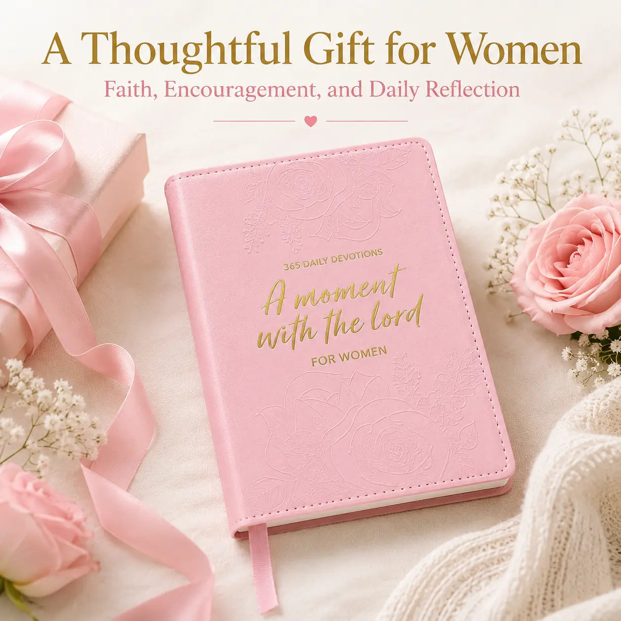 A Moment With The Lord Women’s 365-Day Study Bible, Embossed Faux Leather Devotional Journal & Inspirational Christian Gift for Her