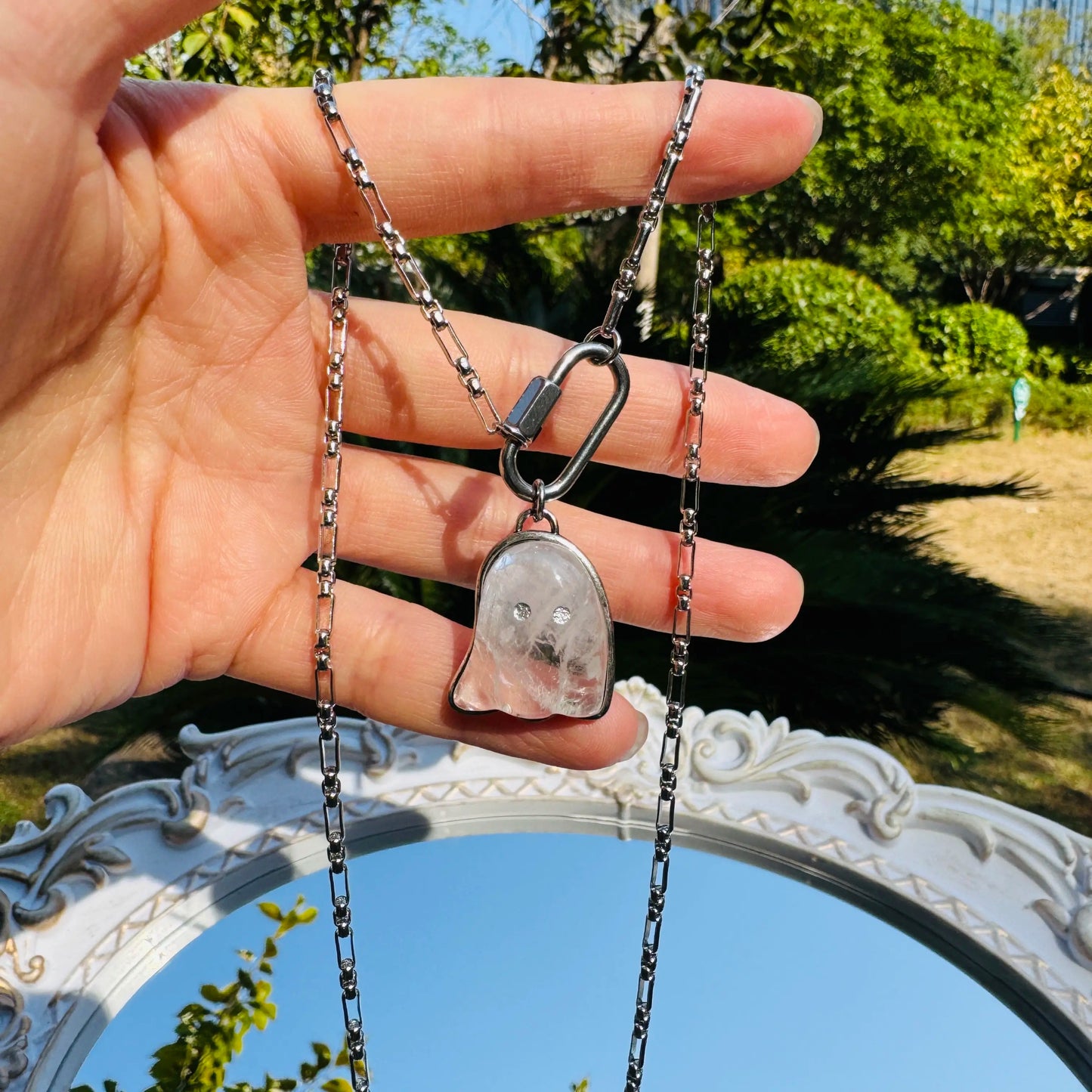 Crystal Ghost Pendant Necklace – Gothic Witchy Jewelry