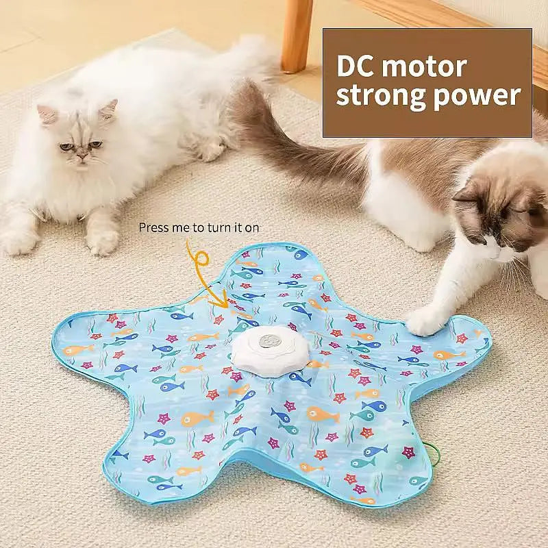 Colorful Pentagonal Cat Hunting Hood Toy with Two Feather Refills, Electric Auto-Rotating Feather Teaser Rod, Self-Entertainment Hide-and-Seek Game for Cats
