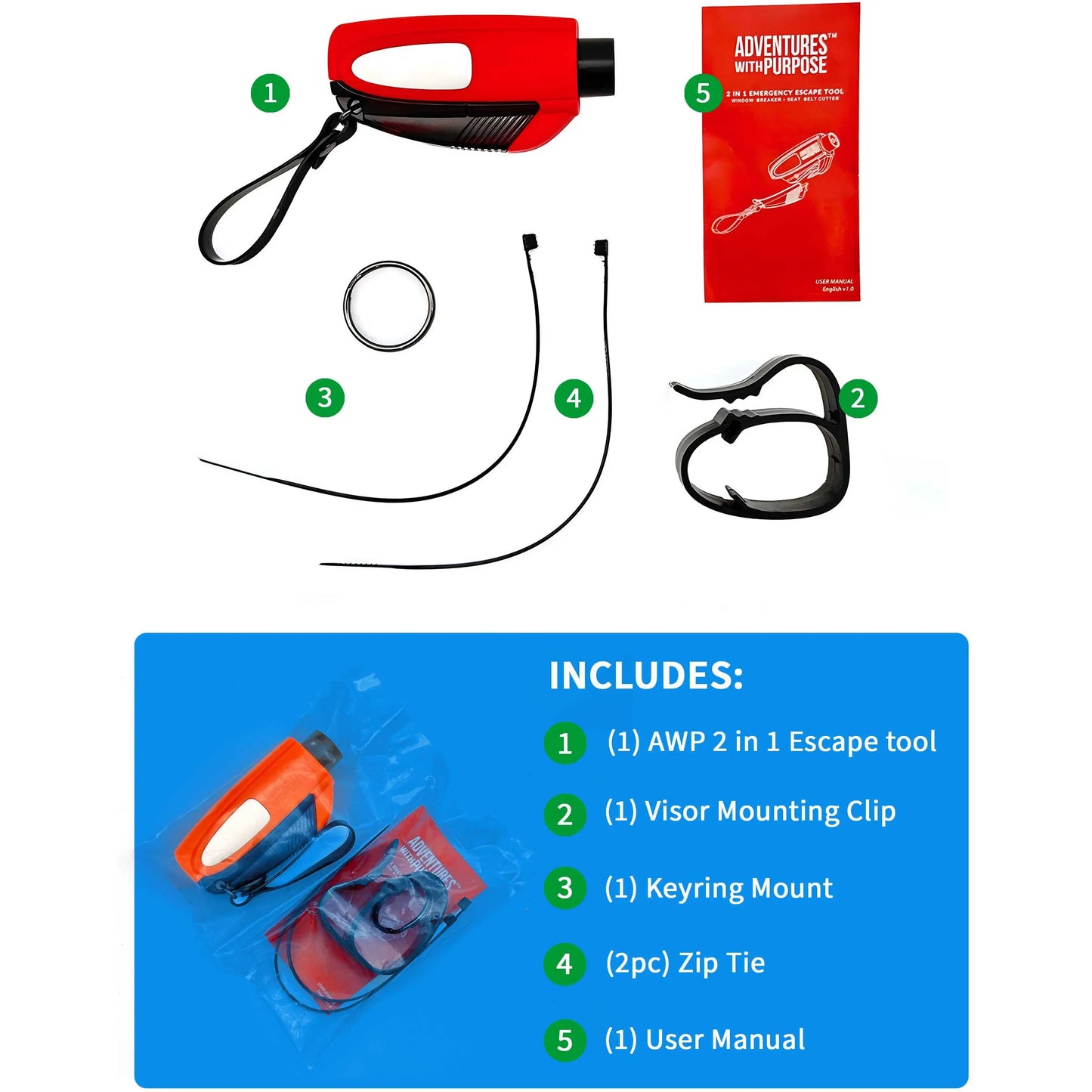 2-in-1 Emergency Car Escape Tool – Window Breaker & Seat Belt Cutter Keychain
