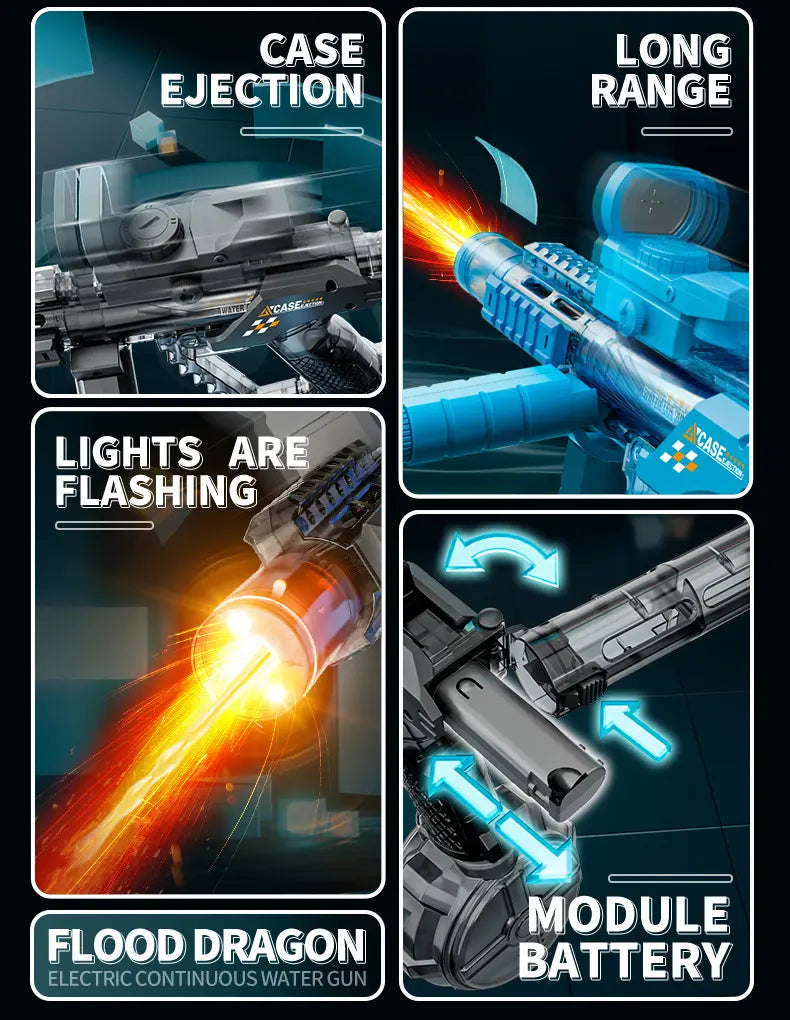 Ultimate Battle Powerful Electric Water Gun, Automatic Squirt Gun with Glowing Realistic Muzzle 320cc High Capacity, Up to 32 FT Range, Outdoor Summer Party Toy for Adults &Kids Toys for  Christmas Gift, Halloween Present, Black Friday Gifts