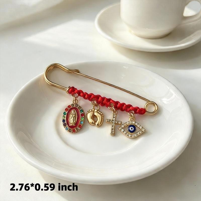 September Laurel Protection Brooch for Pregnancy & Baby Religious Charm Maternity Safety Pin Brooch – Virgin Mary, Cross & Evil Eye Belly Jewelry Pin