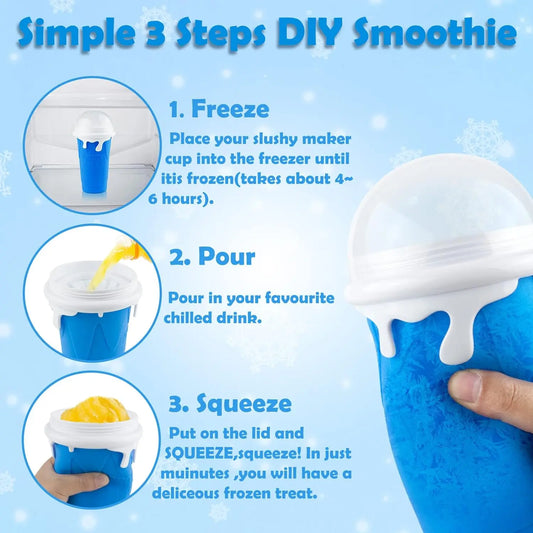 Slushy Cup, Freeze, Squeeze and Enjoy! Slushie Magic Cup, Homemade DIY  Gadget with Lid & Straw Spoon  350ML, Washable, BPA free Kitchen Utensils Mug