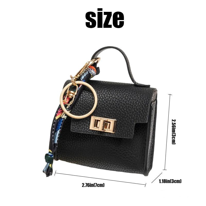 Mini Square Bag Pendant Keychain - High Quality Leather with Colorful Strap, Cute Car Keychain & Bag Charm Accessory