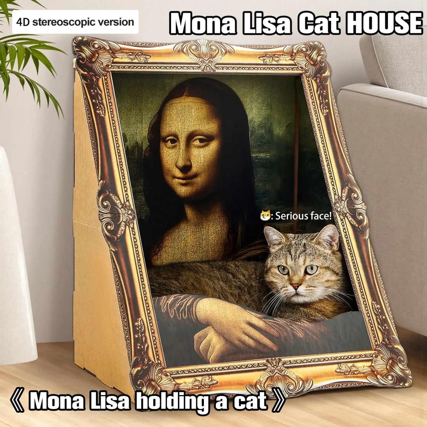 VAGASCAPE Mona Lisa Cat Scratcher Bed 2026 with Arm Front Panel Eco-Friendly Cardboard Cat House Easy-to-Assemble Artistic Home Decoration for Cats and Small Pets