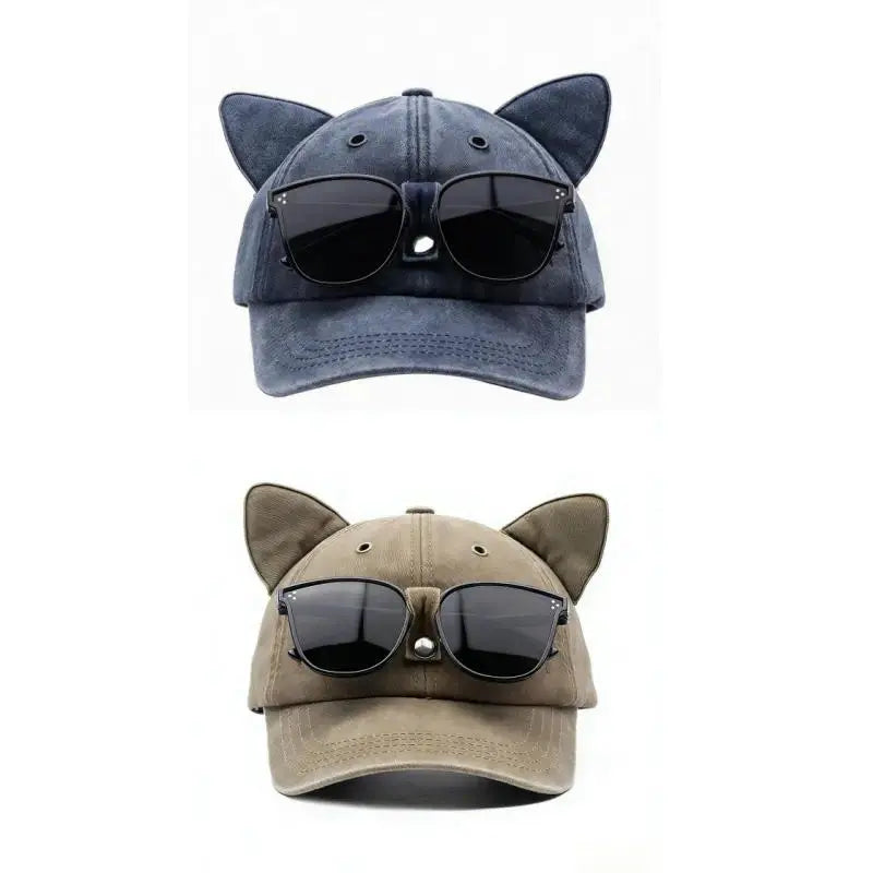 Y2K Cat Ear Trucker Hat with Detachable Sunglasses