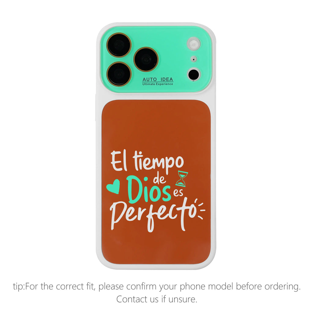 "God's Timing Is Perfect" Spanish Faith Quote Phone Case for iPhone 17 Pro Max – Color Block TPU-PC Camera Cover