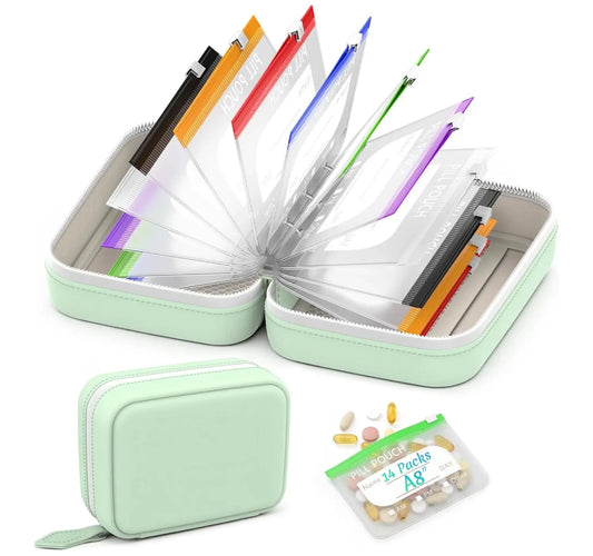 A8 Waterproof Pill Pouch Set, Large Weekly Pill Organizer with 14 Color-Coded Medicine Pouches, Reusable Travel Medicine Organizer, Zippered Pill Storage for Fish Oils, Vitamins, dealsforyou, summerwins