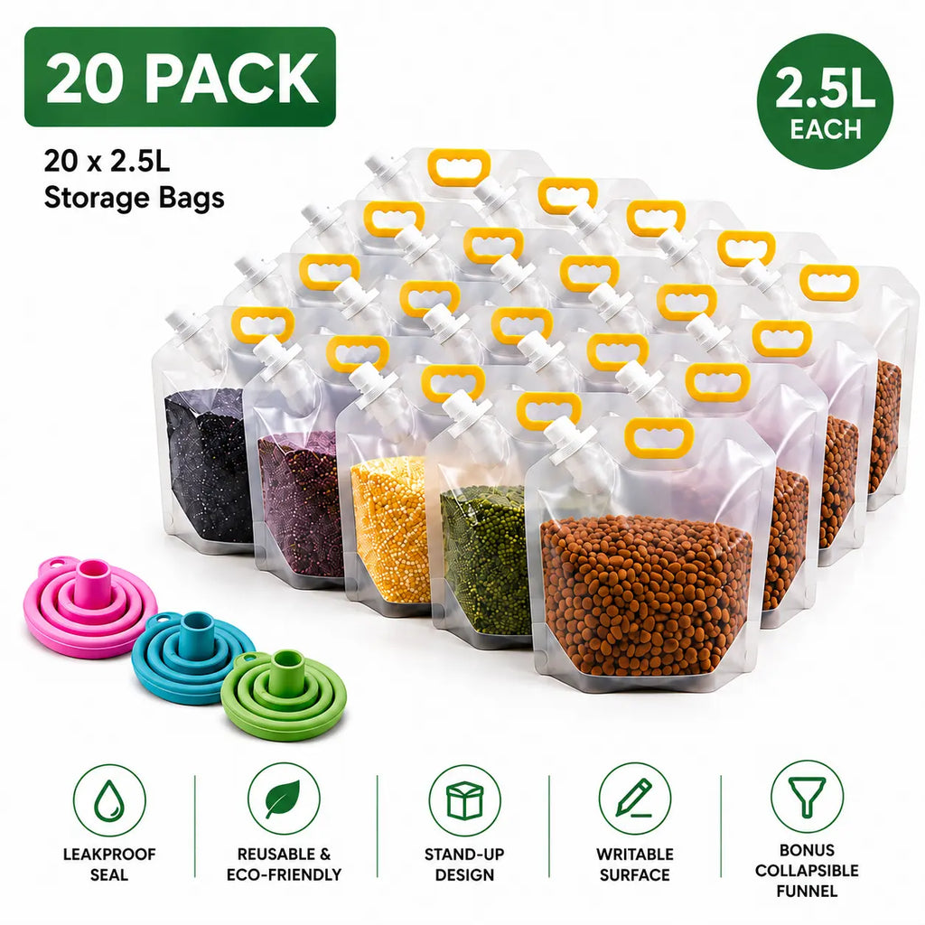 5 Pack Reusable Leakproof Food Storage Bags – Moisture-Resistant Pouches for Pet Kibble & Snacks