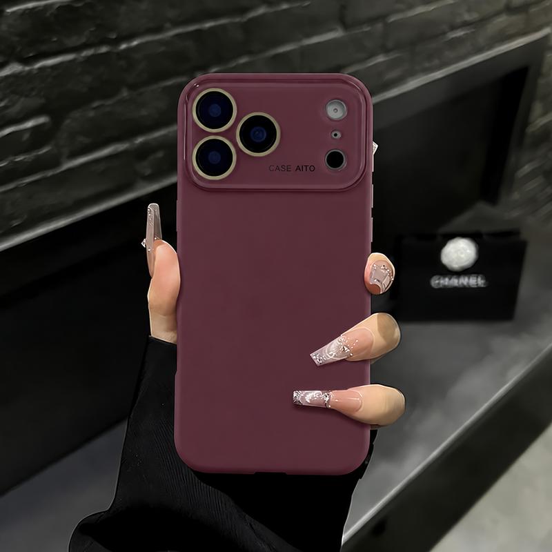 Burgundy Luxury Skin Feel Glass Lens Shockproof Case for iPhone 18 Pro Max