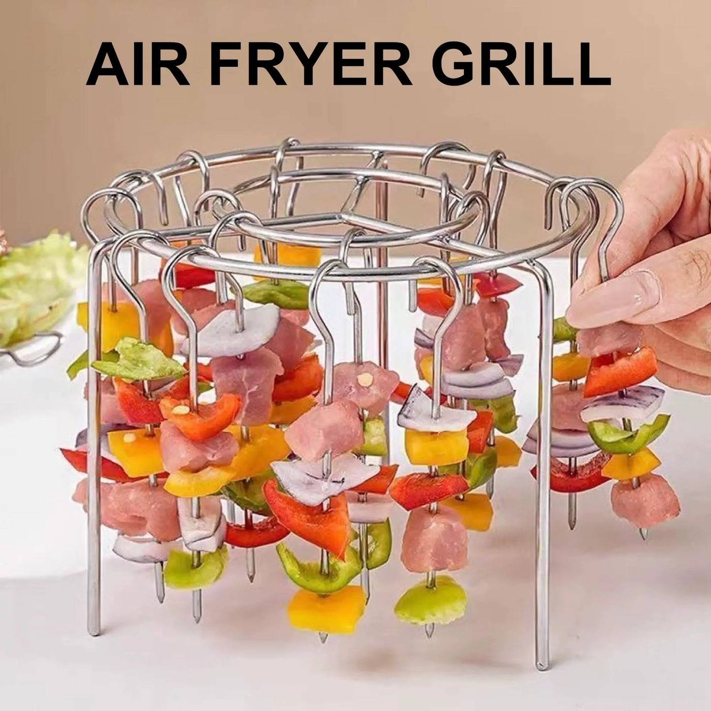 Air Fryer Skewer Rack with 24 Skewers, Grill for BBQ, Sync-Cooked Meat & Veggies