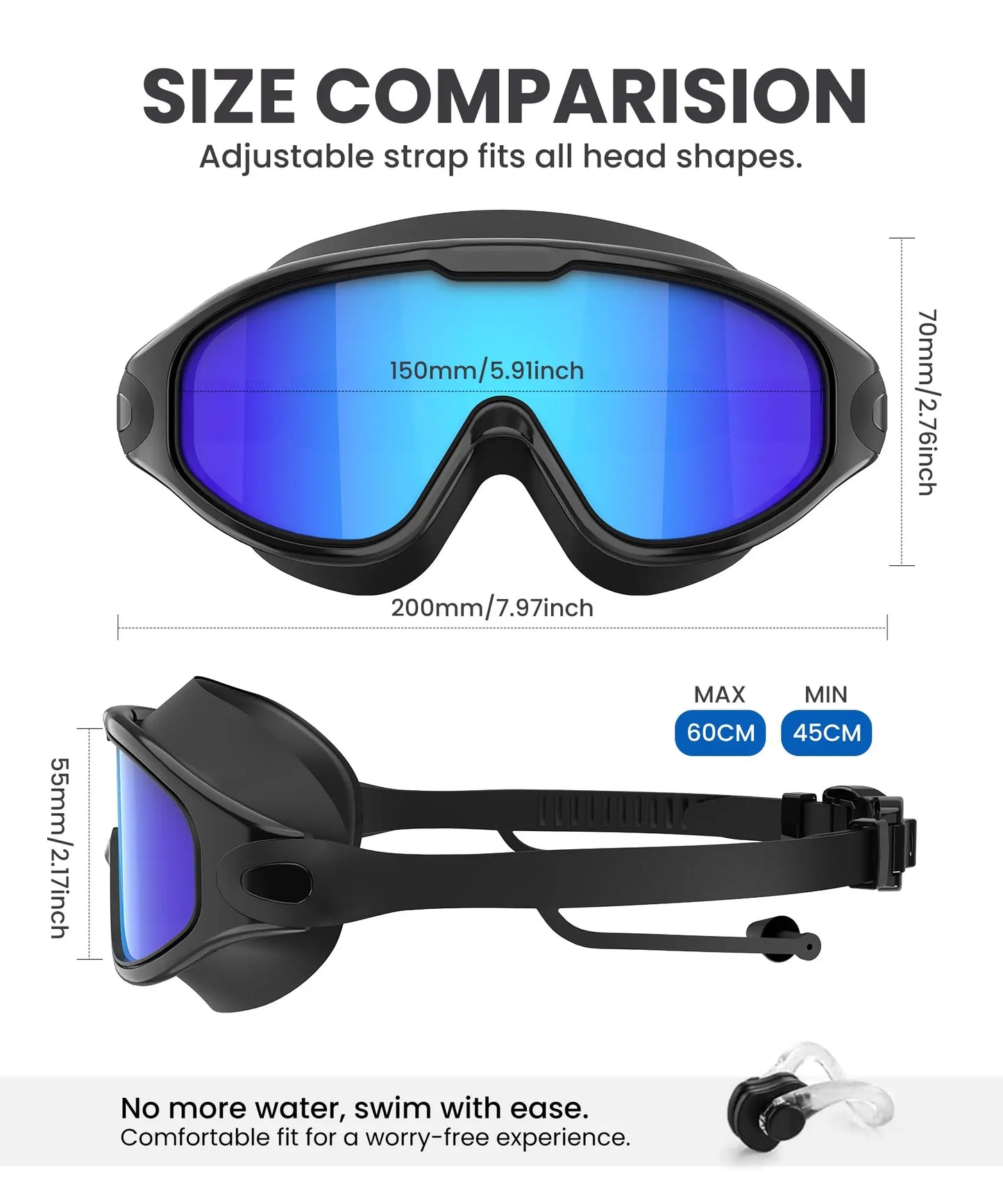 [Memorialday]MARISUN Goggles Swimming Adult Swim-Goggles: Wide View with UV400 Protection Anti Fog No Leak for Men and Women 3 Pack fit outdoorfun Swim Kit Nose Clips Swim Glasses summerwins
