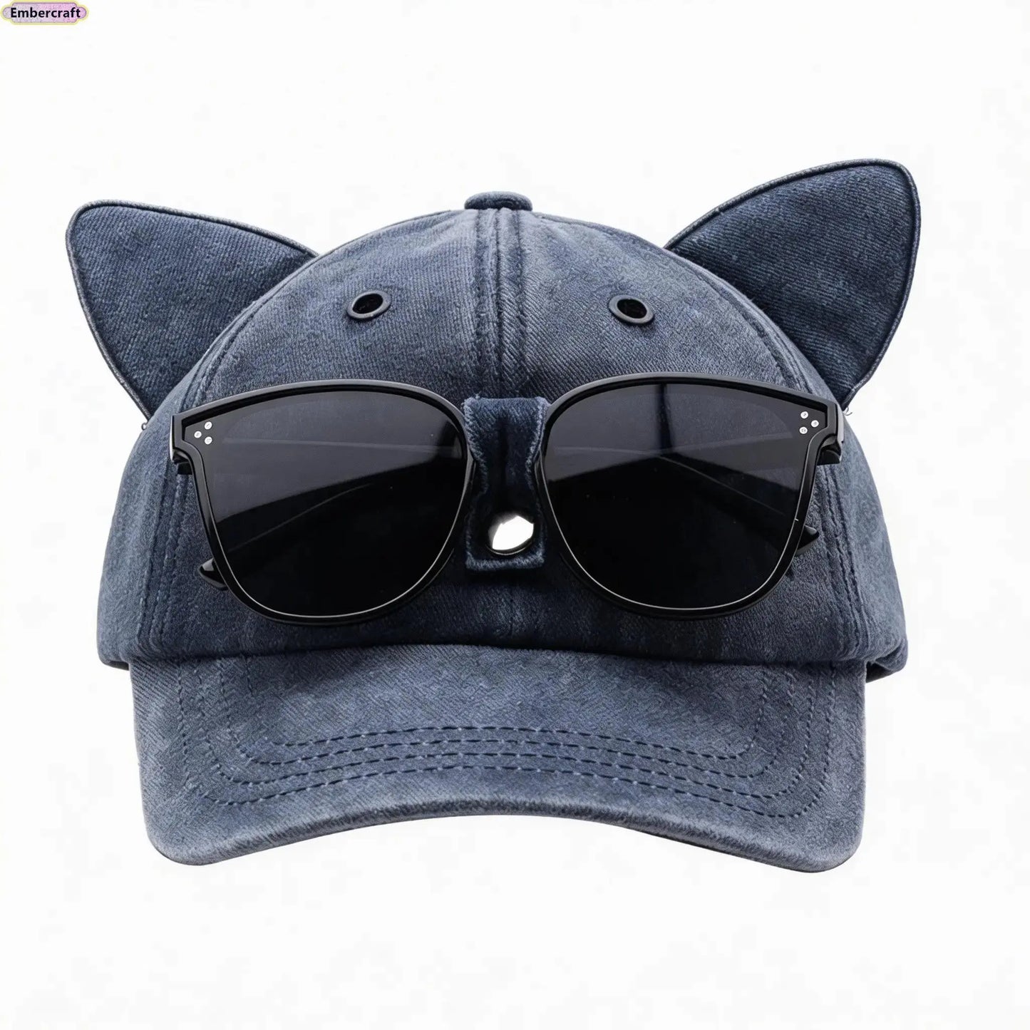 Y2K Cat Ear Trucker Hat with Detachable Sunglasses