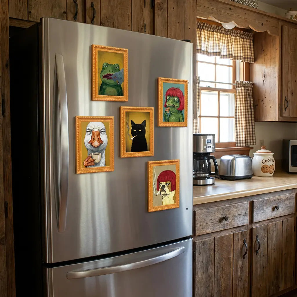 Funny Dog Fridge Magnet Vintage Art Frame Sassy Meme Refrigerator Magnet Kitchen Decor Cute Dog Lover Gift Stocking Stuffer Locker Decor Office Desk Gift Durable Wooden Magnet Sheet Magnetic Frog kitchen decor