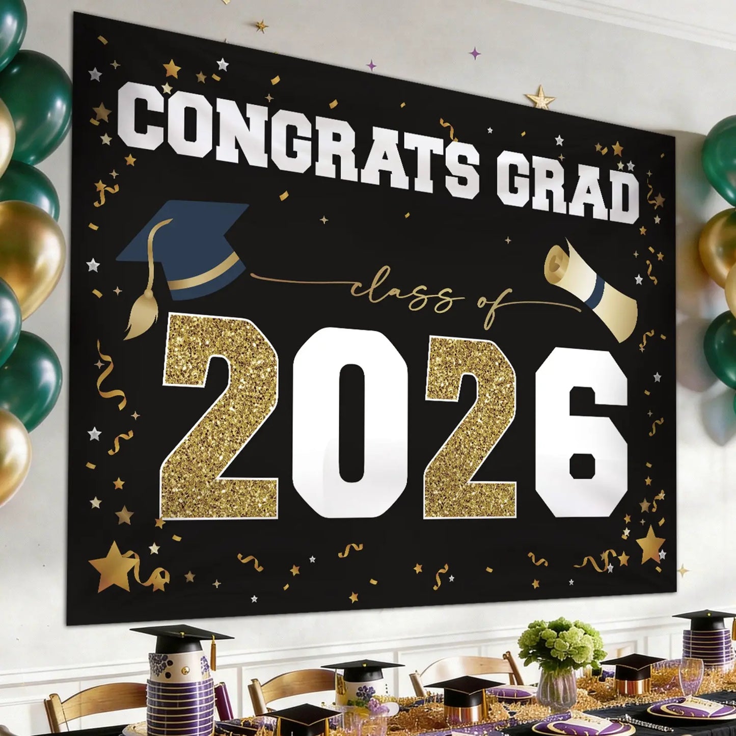 Class of 2026 Graduation Banner (47"x67") - Blue & Gold Congrats Grad Backdrop