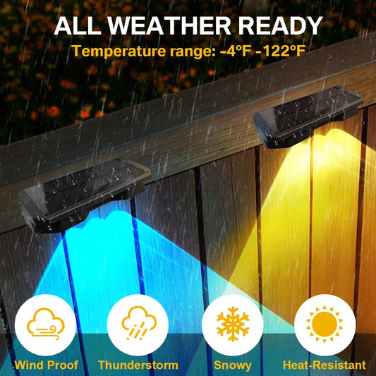 Nupostai Bright LED Solar Lights Outdoor Waterproof 8 Fixed Colors & RGB Color Changing & Warm White,3-Heads Concave Lens,Aesthetic Solar fence & Wall Lights, IP65 Decorative Lamp for Step Backyard Deck Patio Railing Pool Porch Garden Pathway