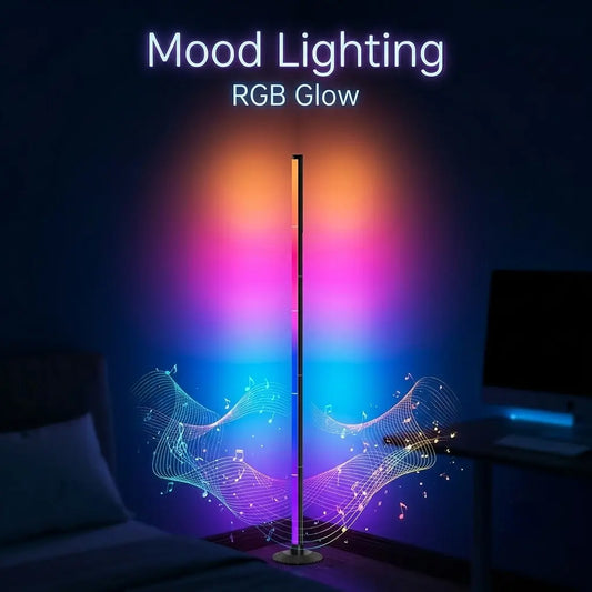 Smart RGB LED Corner Floor Lamp – App & Remote Controlled Ambient Light