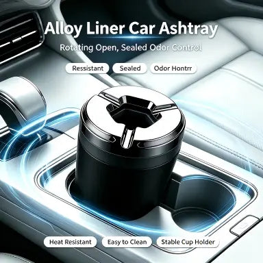 Rotating Sealed Lid Car Ashtray with Odor Resistance – Heat-Proof Vehicle Cup Holder Accessory