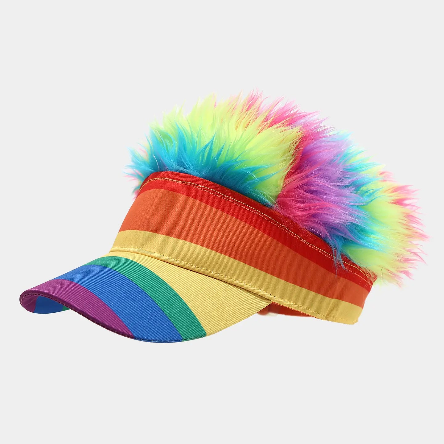 Patriotic US Flag Visor Hat with Fake Hair Wig