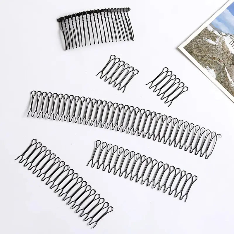 U Shape Hair Finishing Fixer Comb, 3 Pieces Bobby Bangs Holder Styling Tool Stretchable Hair Pin U Shape Wavy Comb Clips Spring Headband Circle Styling Black Pins Bun Hairpins for Women Girl