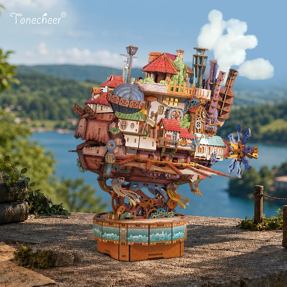 Whimsical 3D Puzzle Walking Castle Model Kit – Built-in Music Box & 20 Warm LED Bulbs