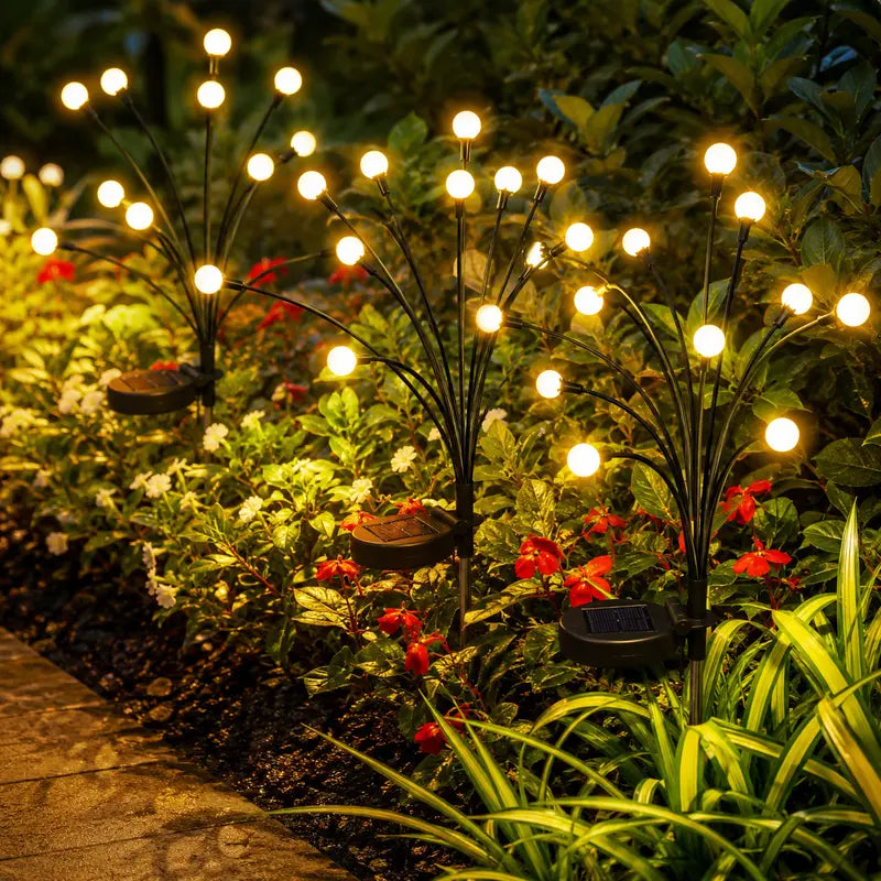 Outdoor Solar Firefly Lights, 4/8 Pack Waterproof Garden Stake Lights with Auto Dusk-to-Dawn Glow, 32/64 LED Bulbs for Yard, Patio, Pathway, Walkway & Landscape Decor