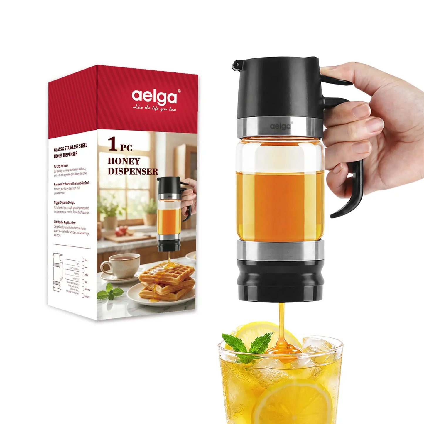 No-Drip Glass Honey Dispenser with Trigger Handle